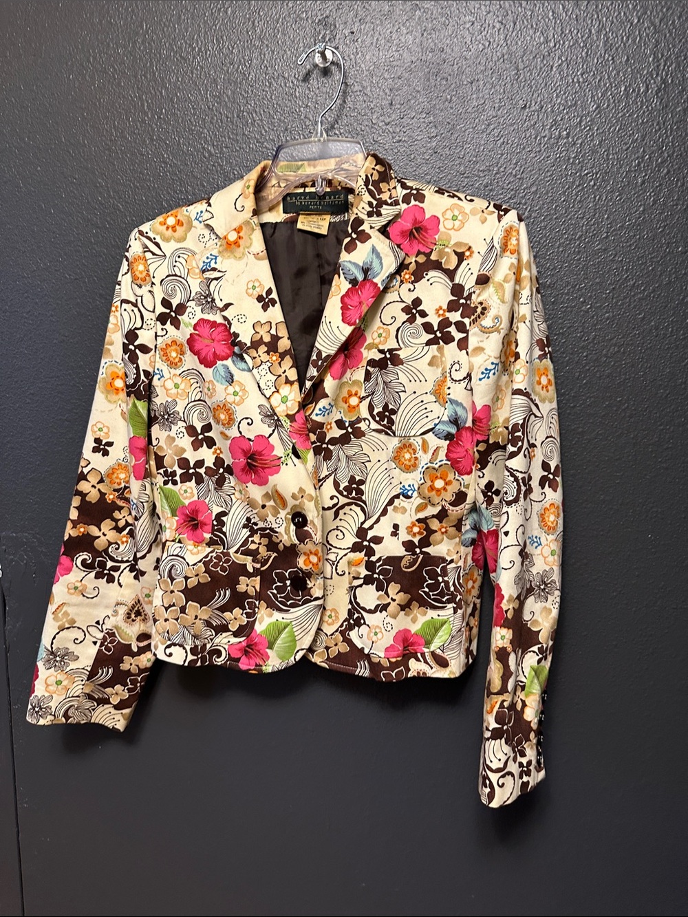 Harve Benard Floral Cream Brown Blazer with Pink Accents